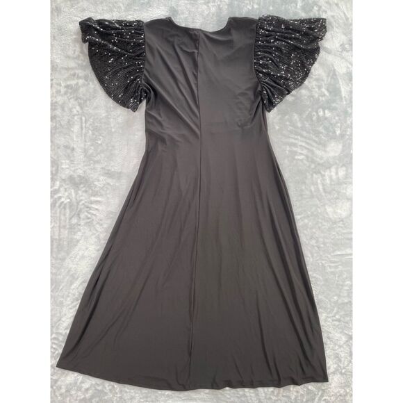 Chaus Dress Womens Large Black Jersey Knit Sequin Flutter Sleeve Surplice Neck - Picture 4 of 14